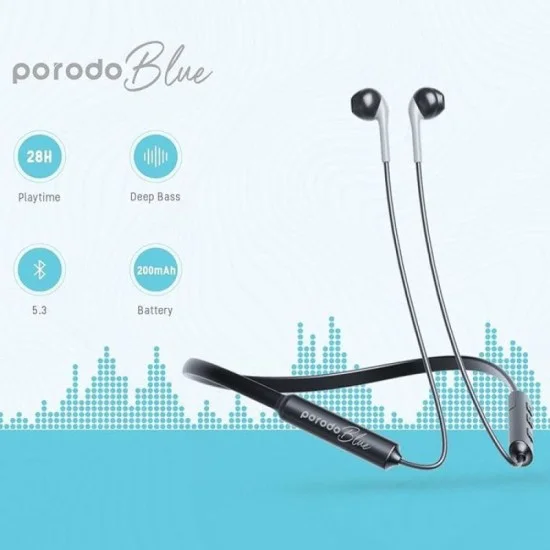 Porodo Blue ENC Neckband Apple Buds Earphones - Black